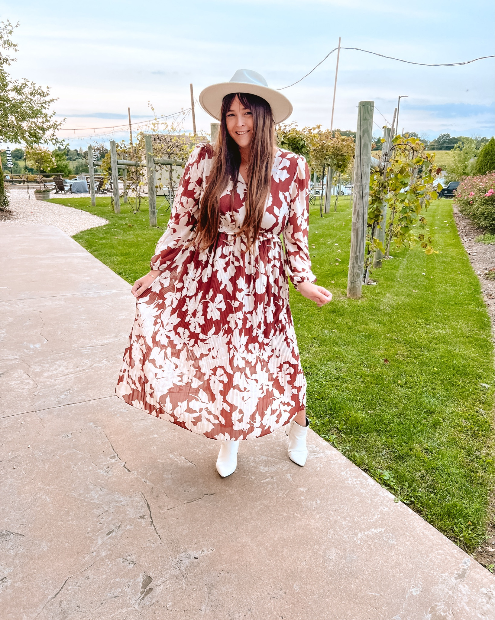 Perfect fall dress outfit 😇 runs true to size! This midi dress of my favorite Amazon dresses. Could be worn as a fall wedding guest dress, for a fall winery girls day or fall family photos 

#LTKSeasonal #LTKSaleAlert #LTKMidsize