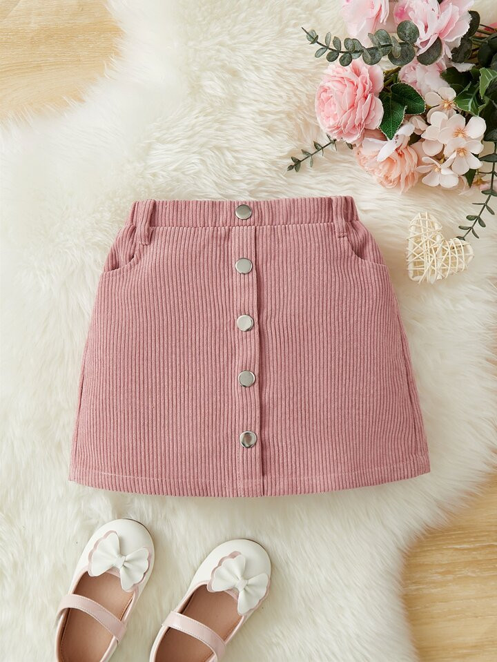SHEIN Kids EVRYDAY Toddler Girls Button Front Corduroy Skirt | SHEIN