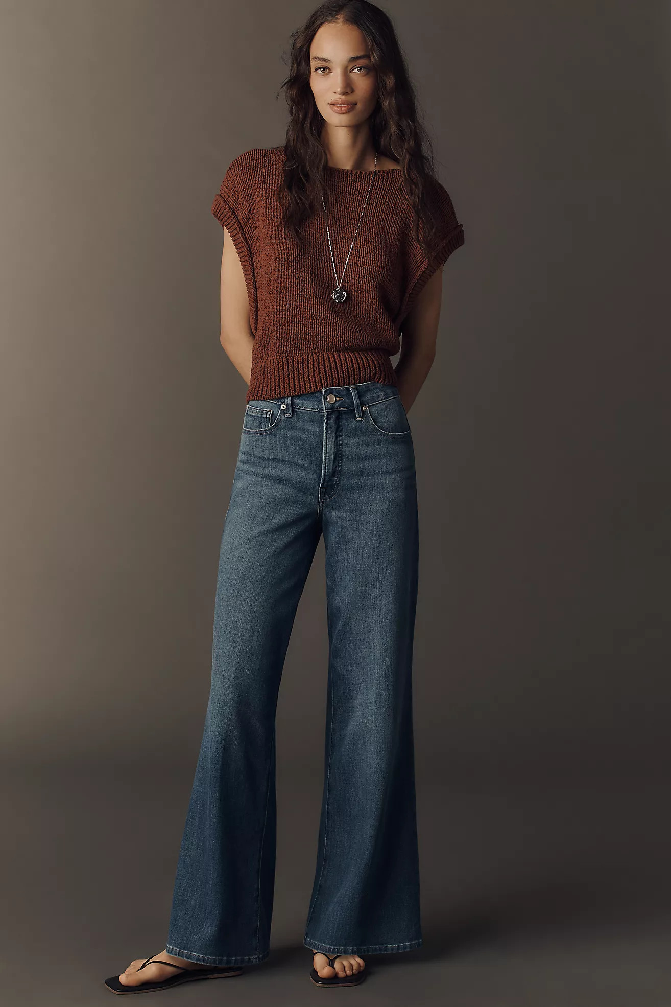 Good American Soft-Tech Good Waist Ankle High-Rise Wide-Leg Jeans | Anthropologie (US)