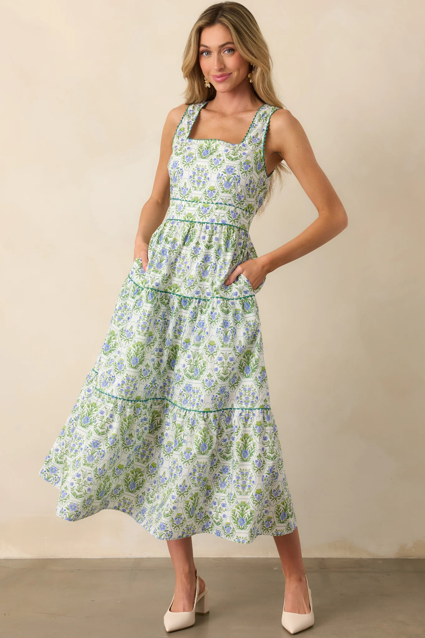 This Is The One Green Geometric Floral Cotton Maxi Dress | Red Dress