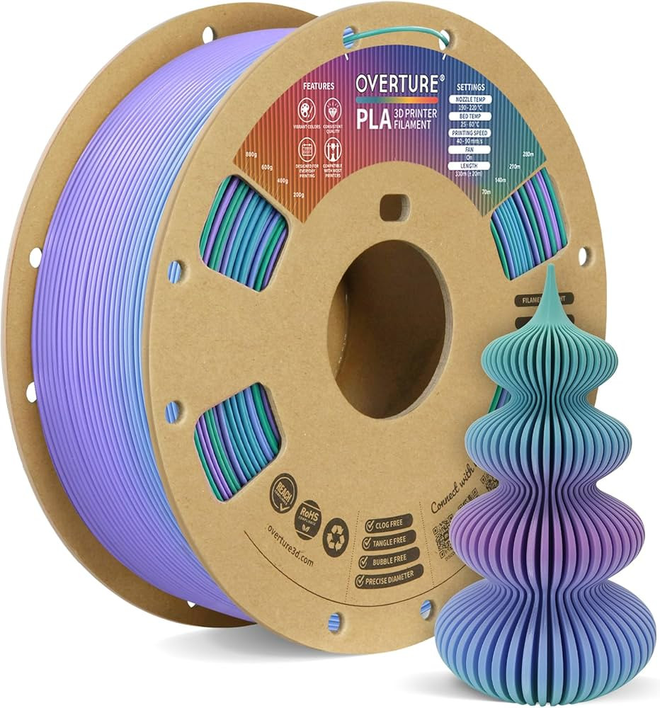 OVERTURE Rainbow PLA Filament 1.75mm, Neatly Wound 3D Printer Filament 1kg Spool (2.2lbs), Dimens... | Amazon (US)