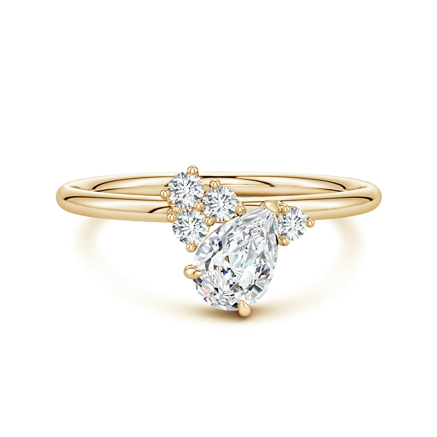 Off-Centered Pear Lab-Grown Diamond Engagement Ring with Scattered Accents | Angara US