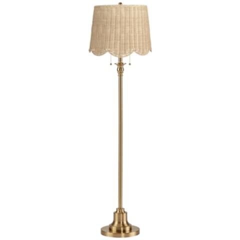 Dyna 58"H Antique Brass and Rattan Drum Shade 2-Light Floor Lamp | Lamps Plus