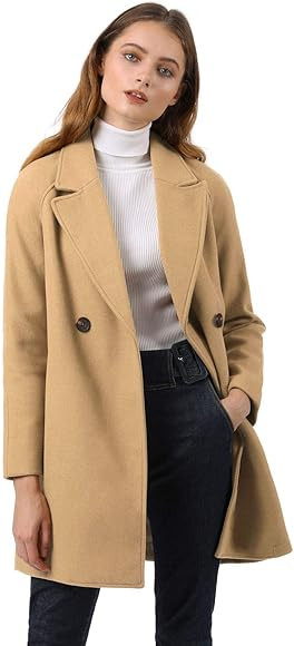 Allegra K Women's Notched Lapel Double Breasted Raglan Winter Coats | Amazon (US)