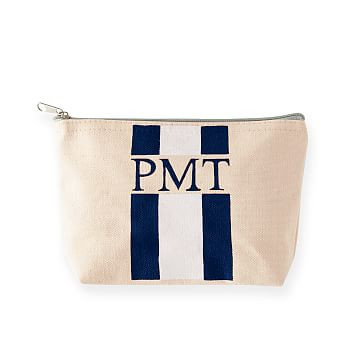 Hand-Painted Canvas Zip Pouch, Small, Navy-White | Mark and Graham