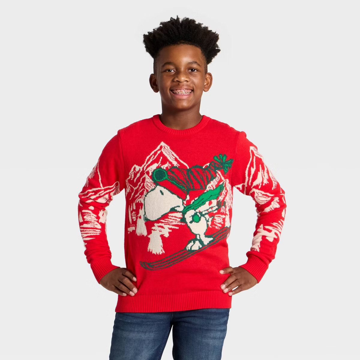 Boys' Snoopy Skiing Holiday Knit Sweater - Red | Target