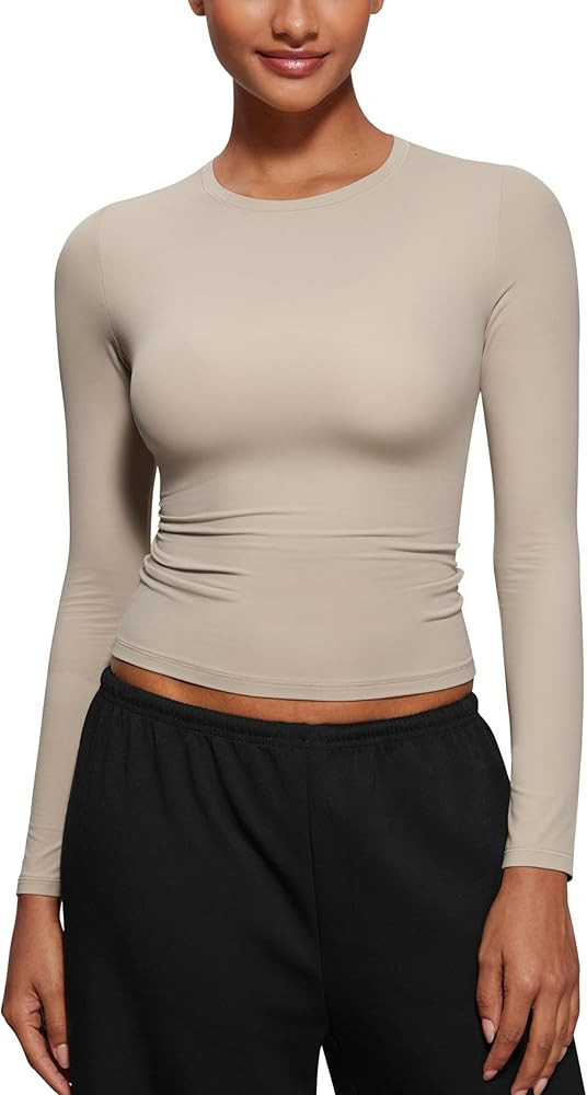 CRZ YOGA Long Sleeve Shirts for Women Soft Crew Neck Fall Basic Tight Tops Fitted Casual Going Ou... | Amazon (US)
