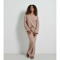 Women's by Zara McDermott Camel Waffle Knit Wide Leg Joggers Rise New Look | New Look (UK)