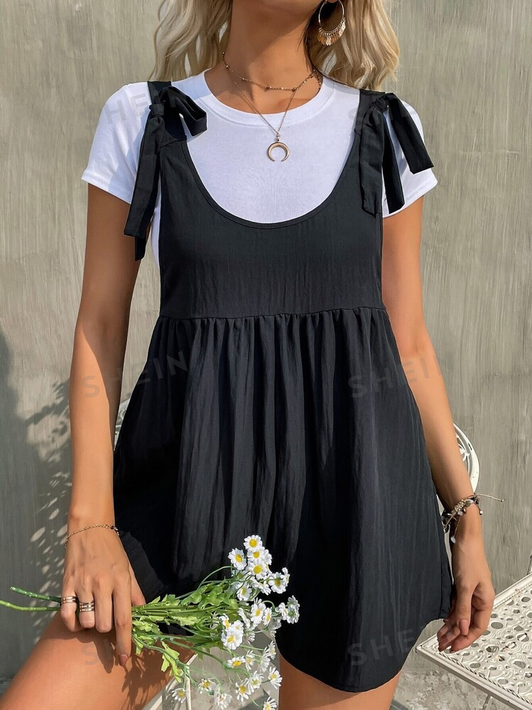 SHEIN EZwear 1pc Bow Shoulder Solid Romper | SHEIN USA | SHEIN