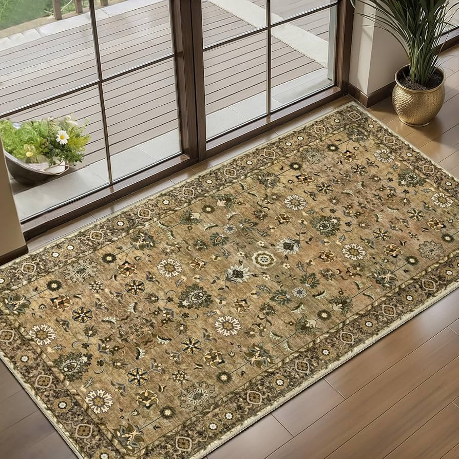 2x4 Washable Rug for Entryway, Vintage Floral Rug Non Slip Small, Indoor Front Door Runner Rugs, ... | Amazon (US)