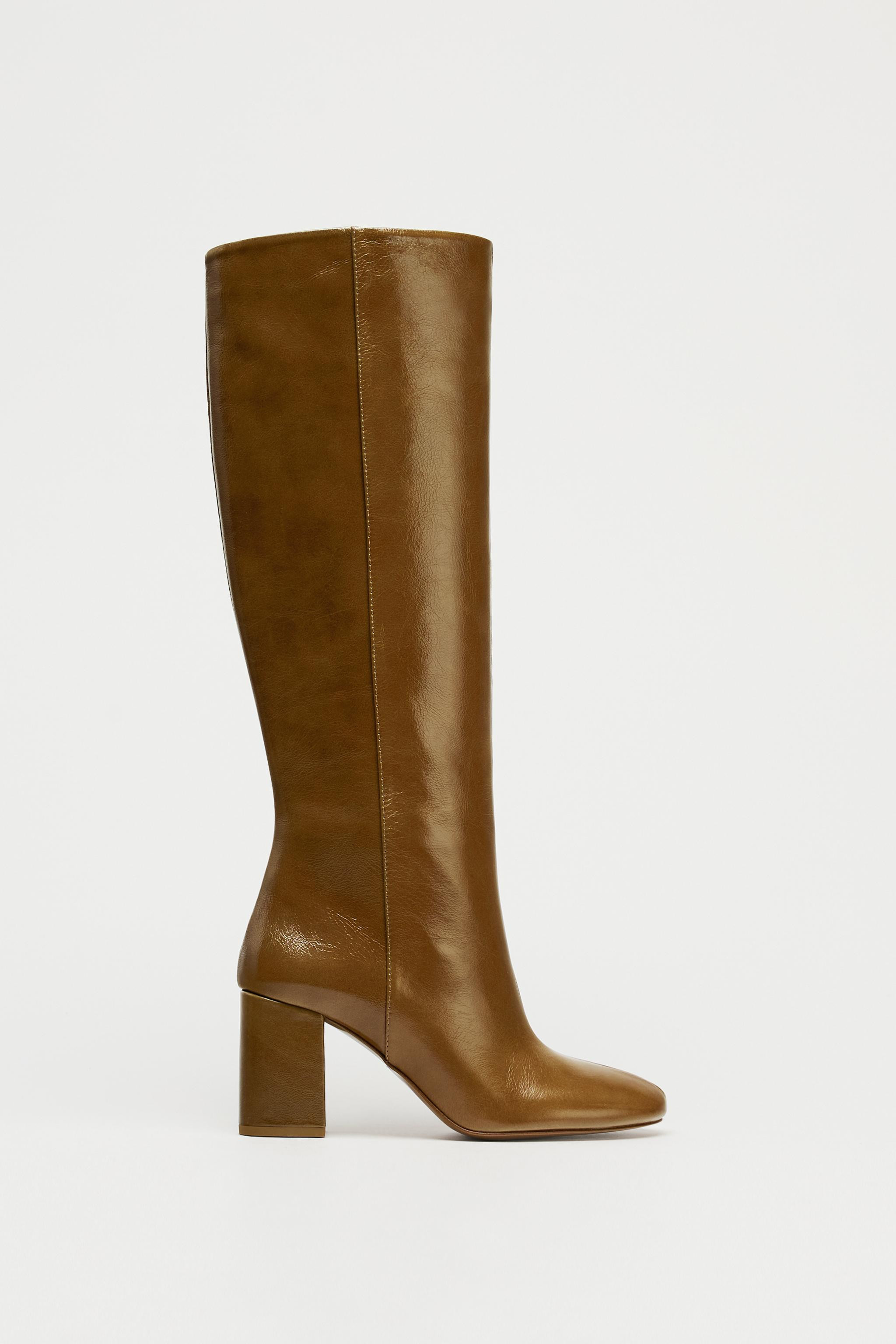 HEELED LEATHER KNEE HIGH BOOTS | Zara US