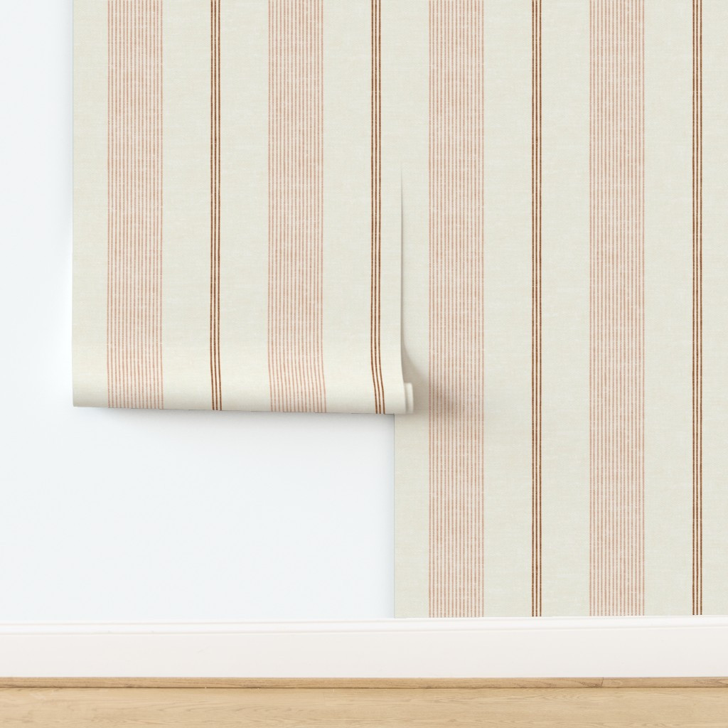 (large scale) Ivy Stripes - Vertical Pink/Rust on Cream - LAD22 Wallpaper | Spoonflower | Spoonflower
