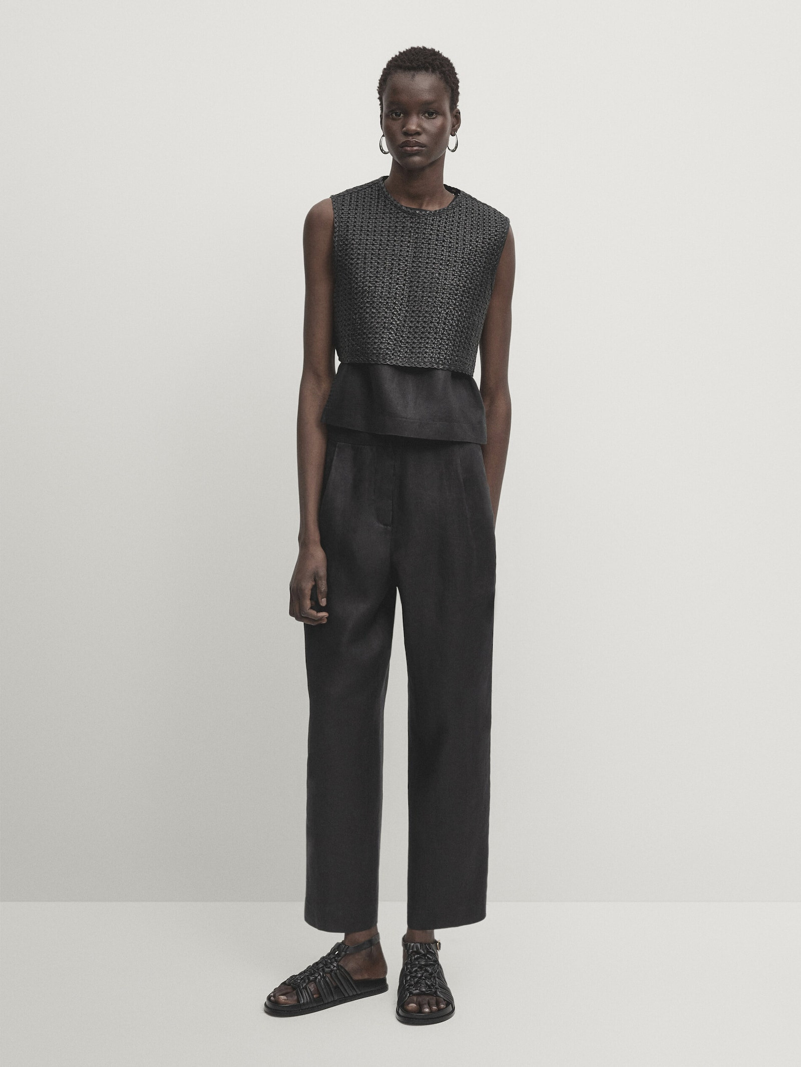 Slim fit darted linen trousers | Massimo Dutti UK