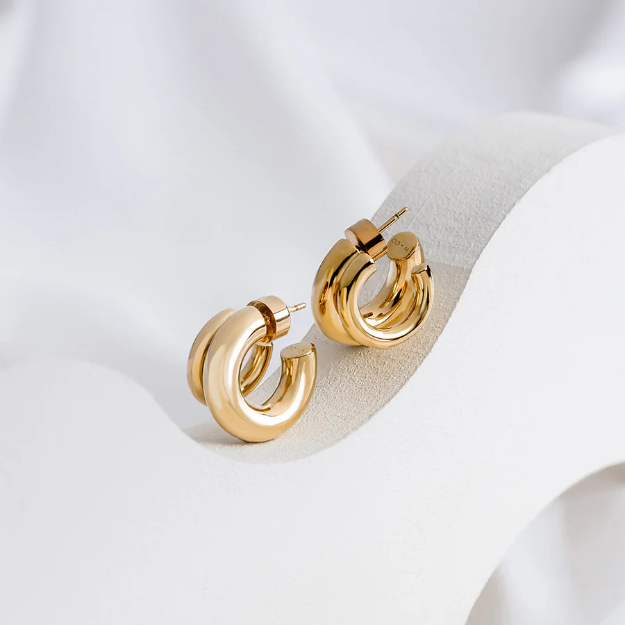 Hailey Double Nano Hoop 9mm Gold Earrings | Wanderlust + Co