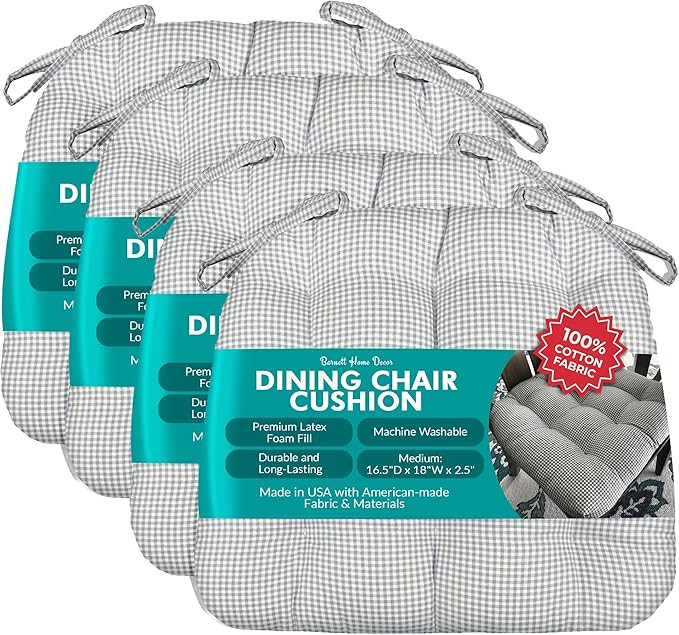 Barnett Home Decor Dining Chair Cushions with Ties, 16.5 x 18 Inches, Pack of 4 – Machine Washa... | Amazon (US)