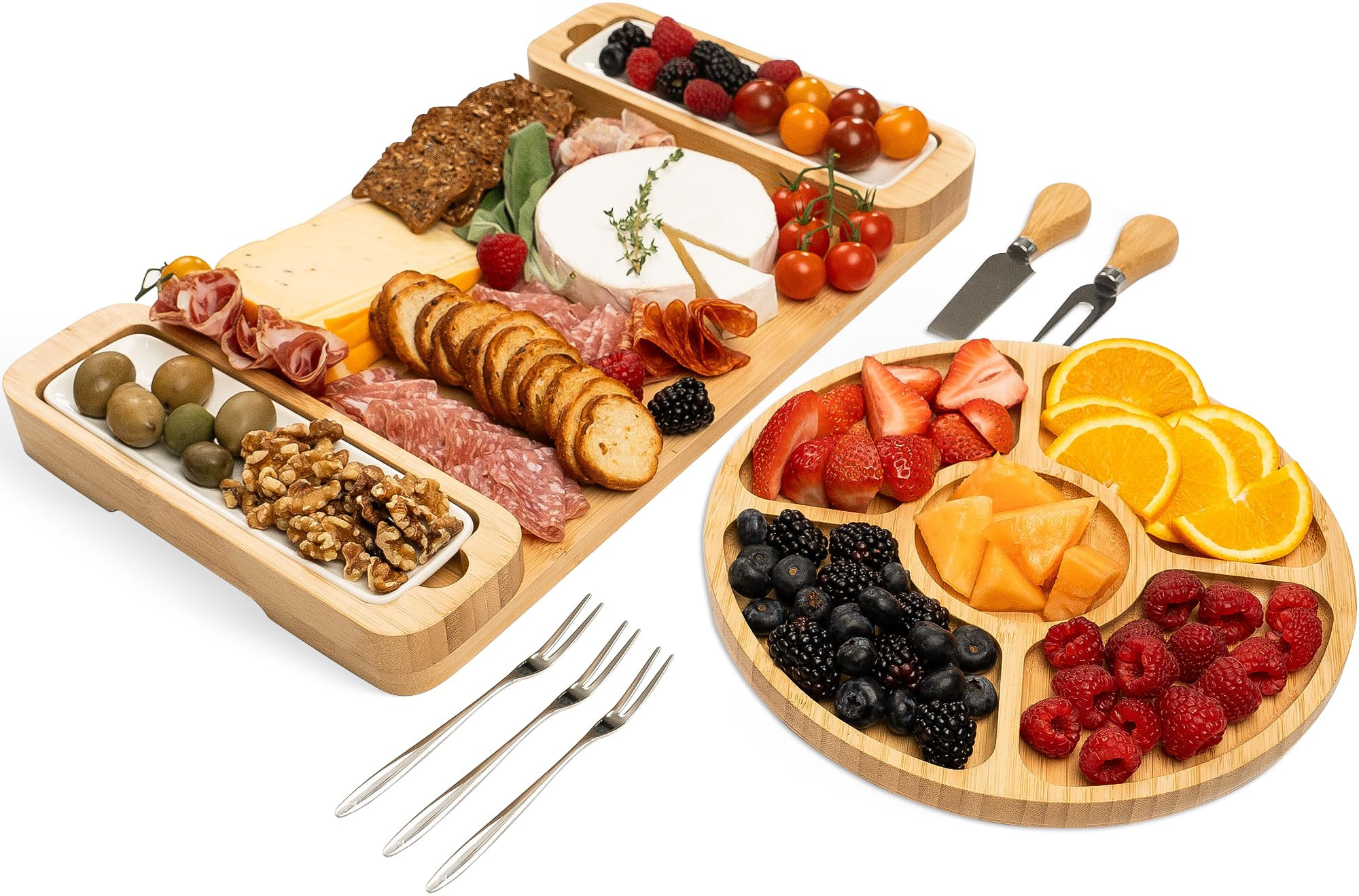 Charcuterie Board Gift Set - Bamboo Cheese Board & Serving Tray for Meat, Cheese, Crackers, Fruit... | Amazon (US)