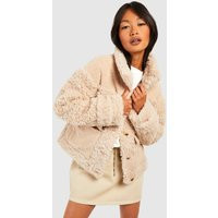 Womens Textured Faux Fur Jacket - Beige - 6 | boohoo (US & Canada)