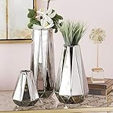 Cosmoliving by Cosmopolitan Glam Ceramic Vase, Set of 3, 7", 11", 15"H, Silver | Amazon (US)
