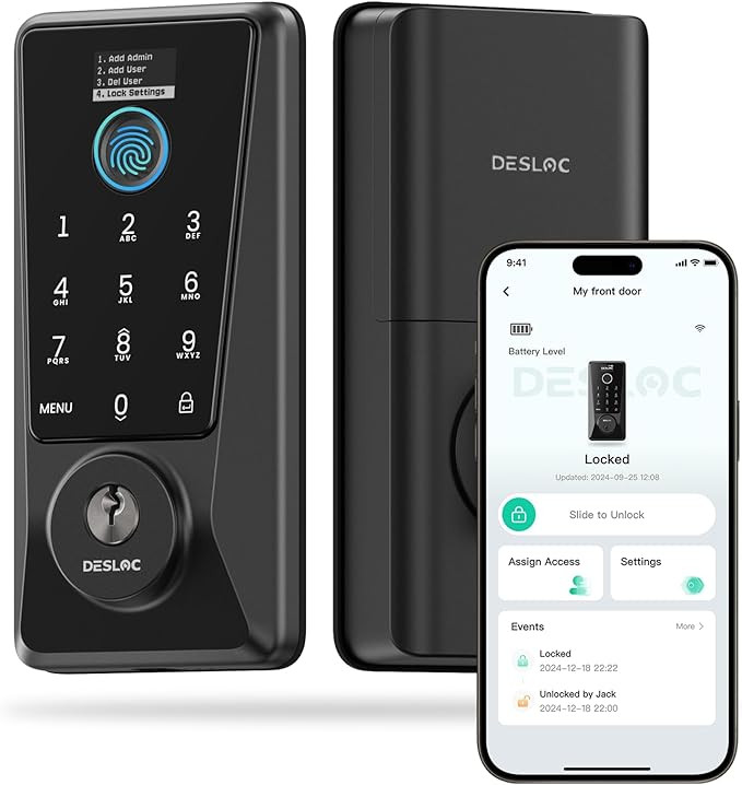 DESLOC Smart Lock D110 Plus, Fingerprint Keyless Entry Door Lock, Built-in Wi-Fi, App Remote Cont... | Amazon (US)