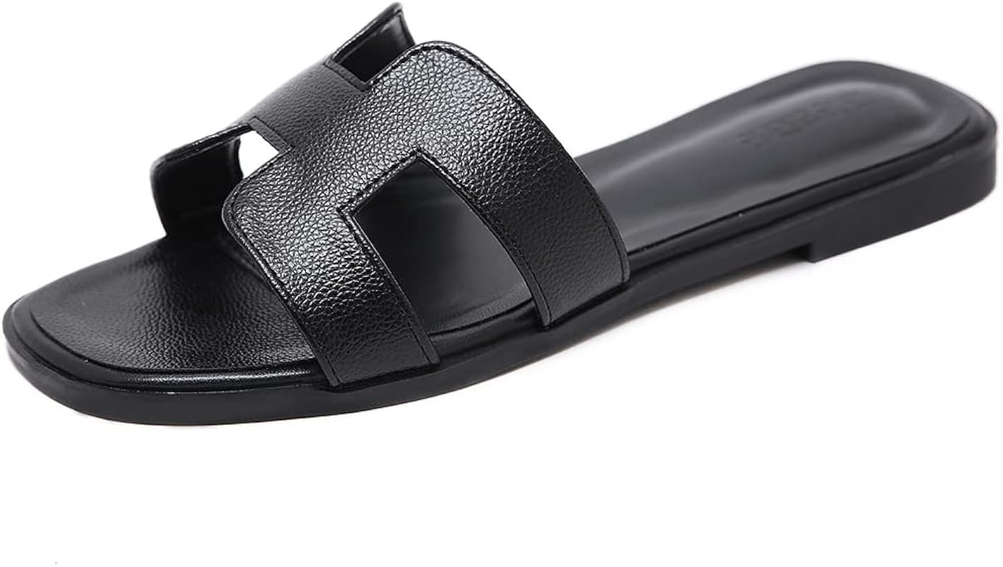 Womens Flat Sandals Flat Slide Sandals Band Sandals White Black Brown Metallic Sandals | Amazon (US)