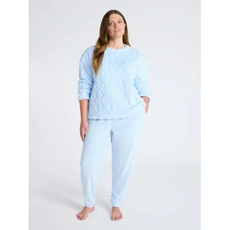 Joyspun Women's Plush Long Sleeve Top and Joggers Pajama Set, 2-Piece, Size XS-3X | Walmart (US)