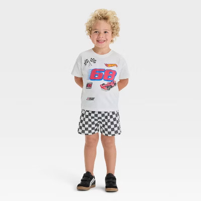 Toddler Boys' 2pc Hot Wheels T-Shirt & Checkered Shorts Set - Off-White | Target
