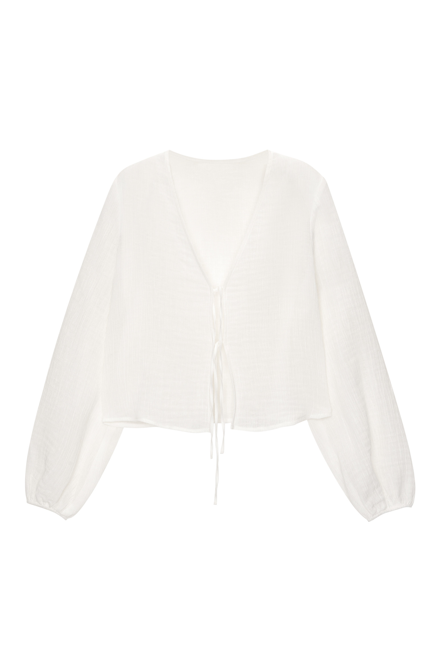 Linen-blend blouse with ties | PULL and BEAR UK