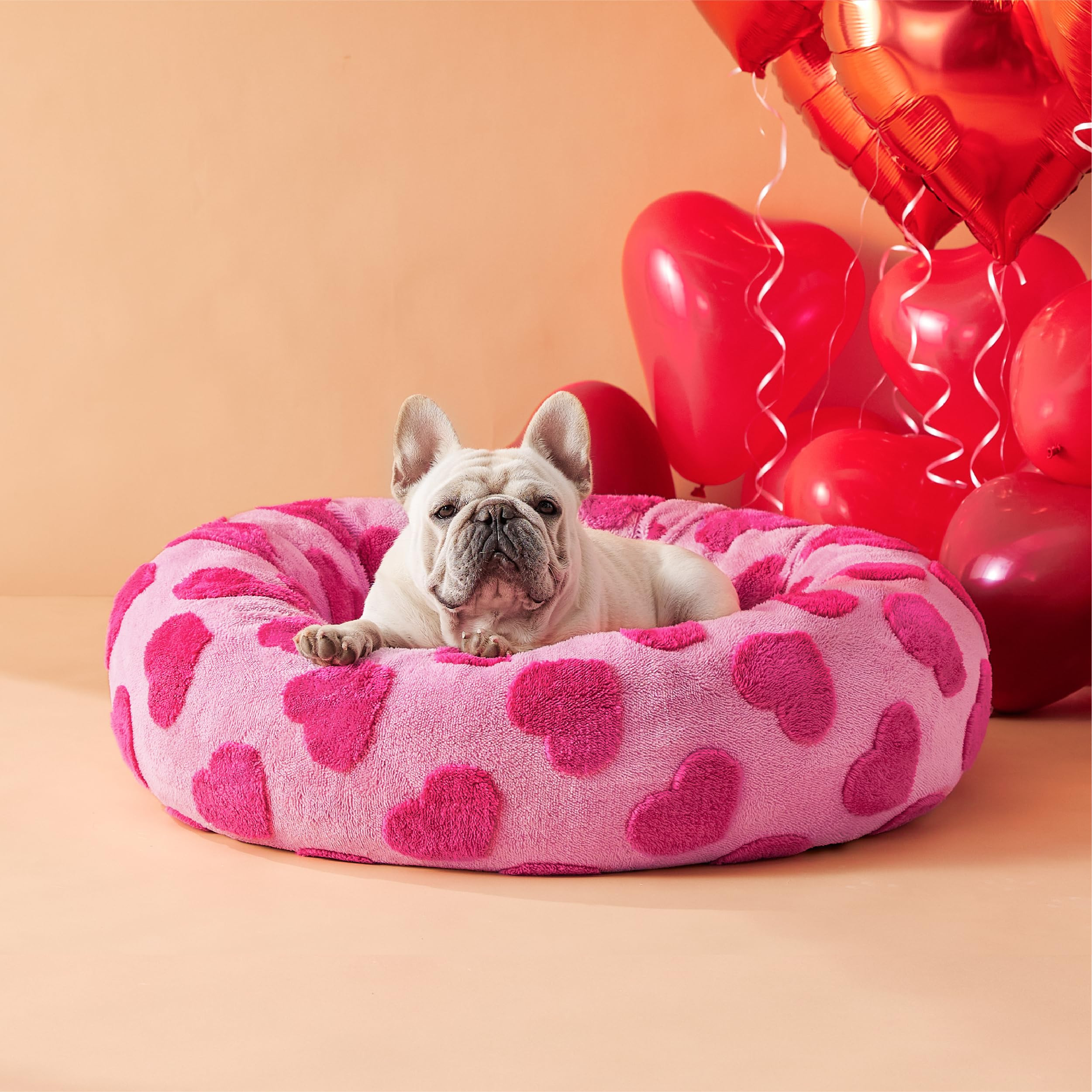 Lesure Donut Medium Dog Bed Calming - Round Cat Beds Indoor Valentine's Day Gift for Pets, Orthopedic Washable Cute Home Decor Beds with Jacquard Shaggy Plush & Anti Slip Bottom, 30 Inch, Lover Hearts | Amazon (US)