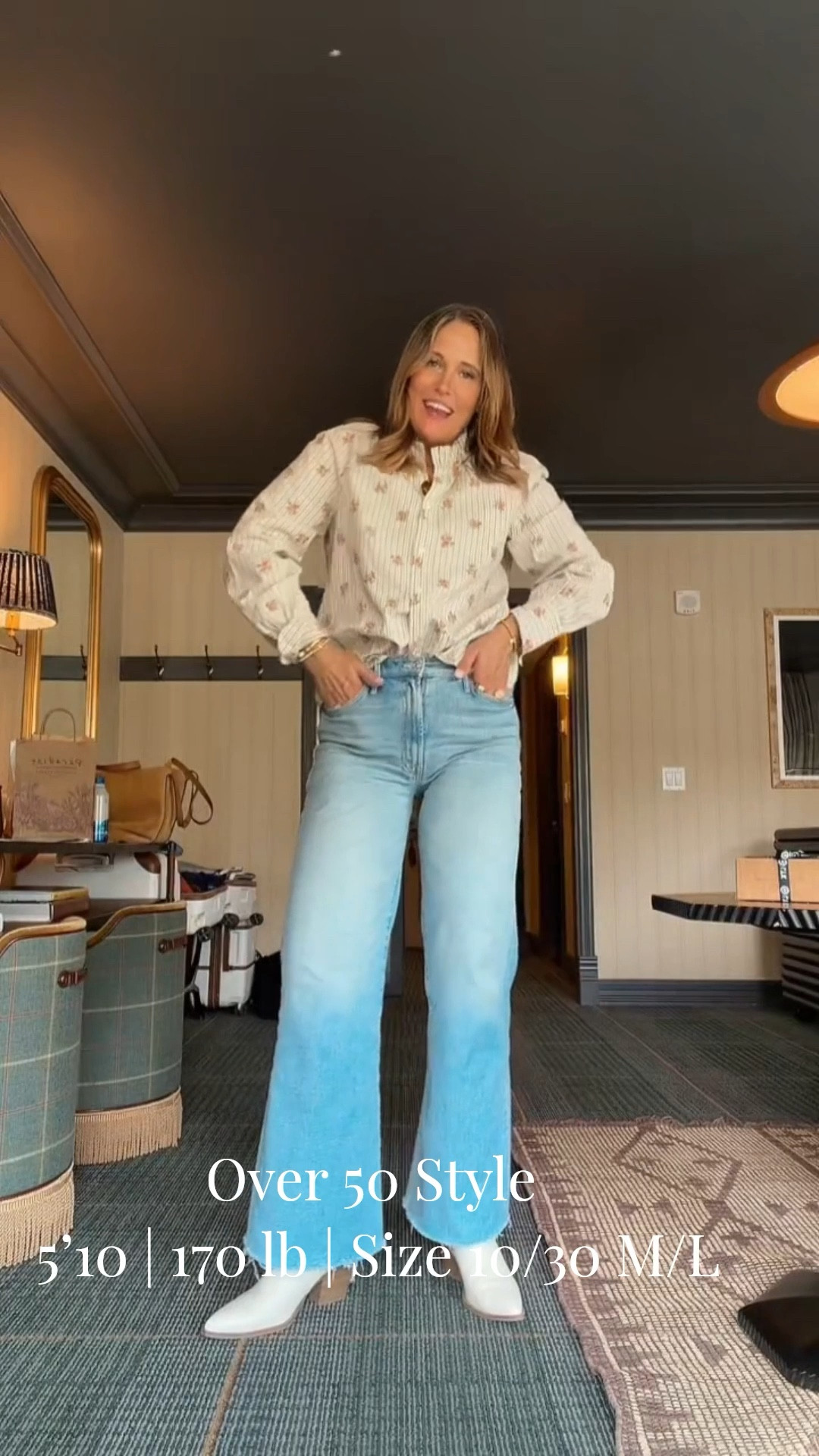 Downtown ootd as a 53 year old 170 lb women, wearing my usual size 30 in these jeans! 
m

#LTKMidsize #LTKootd #LTKOver40
