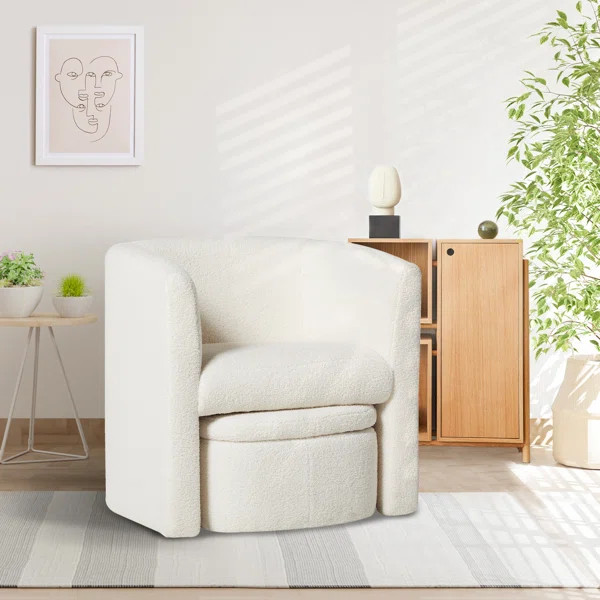 Braedin Upholstered Barrel Accent Chair With Storable Ottoman | Wayfair North America