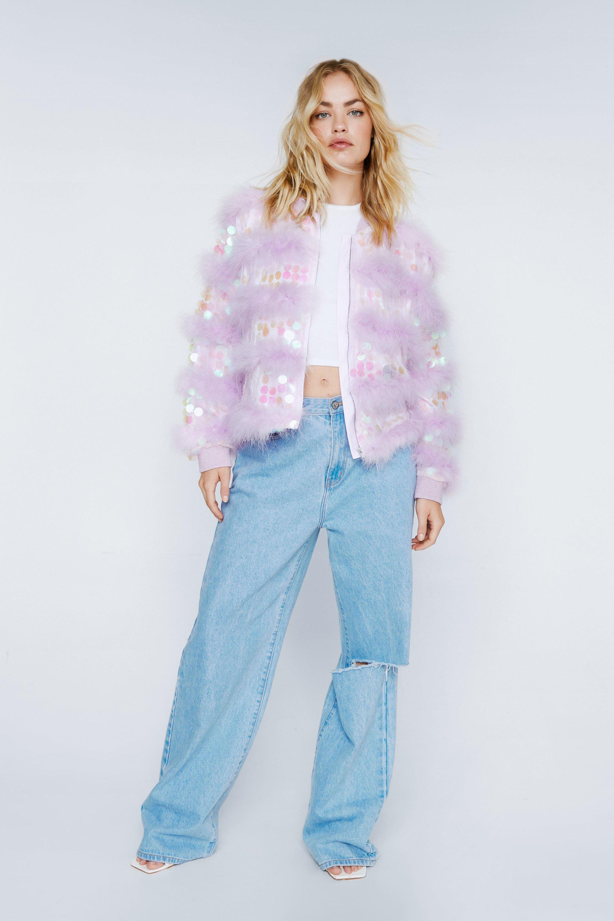 Real Feather Collar Sequin Jacket | Nasty Gal (US)