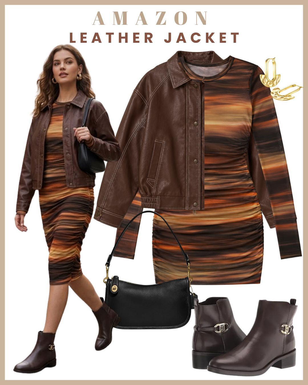 One brown leather jacket, three ways 🤎🖤 If you’re looking for one jacket that can take you through the entire season, make it a brown leather jacket 🍂✨ With a black skirt — chic and edgy for a night out With blue jeans — effortless everyday styling for coffee runs or weekends Over a bodycon dress — instantly adds a cool, elevated layer for dinner or date night A leather jacket is one of those timeless pieces that makes even the simplest outfit feel styled 

 #LTKdayinmylife #LTKootd #LTKSeasonal
