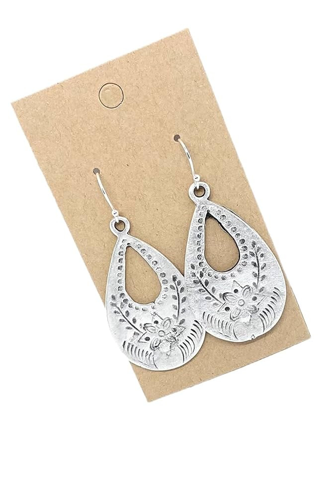 Antique Silver Floral Stamp Teardrop on Sterling Silver Earrings Boho Women Handmade Sundance Dre... | Amazon (US)