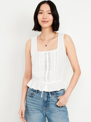 Tie-Waist Lace-Trim Top | Old Navy (US)