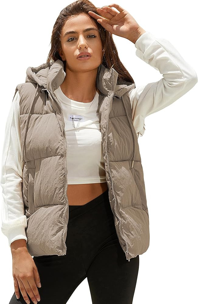 Tanming Black Puffer Vest Women Zip Up Lightweight Sleeveless Winter Outerwear Vests with Hood | Amazon (US)