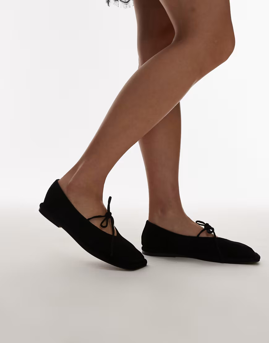 Topshop Alaia suede ballet with tie in black | ASOS (Global)
