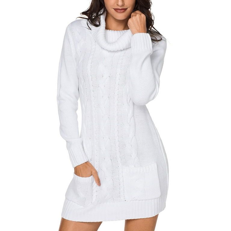 Dokotoo Womens White Cowl Neck Knit Elastic Long Sleeve Slim Fit Sweater Dress Size Large US 12-1... | Walmart (US)