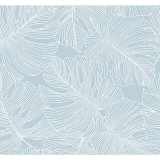 60.75 sq. ft. Early Sky Tarra Monstera Leaf Nonwoven Paper Unpasted Wallpaper Roll | The Home Depot