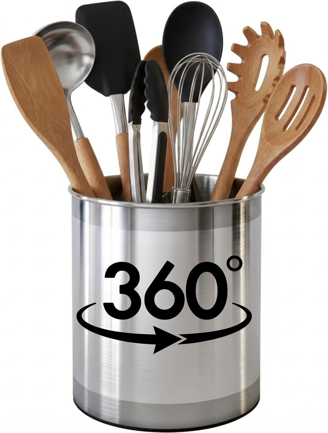 Cooler Kitchen Rotating Extra Large Stainless Steel Utensil Holder Caddy with Sturdy No-Tip Weighted Base, Removable Divider, and Gripped Insert Bottom -Dishwasher Safe Metal Cooking Utensil Holder | Amazon (US)