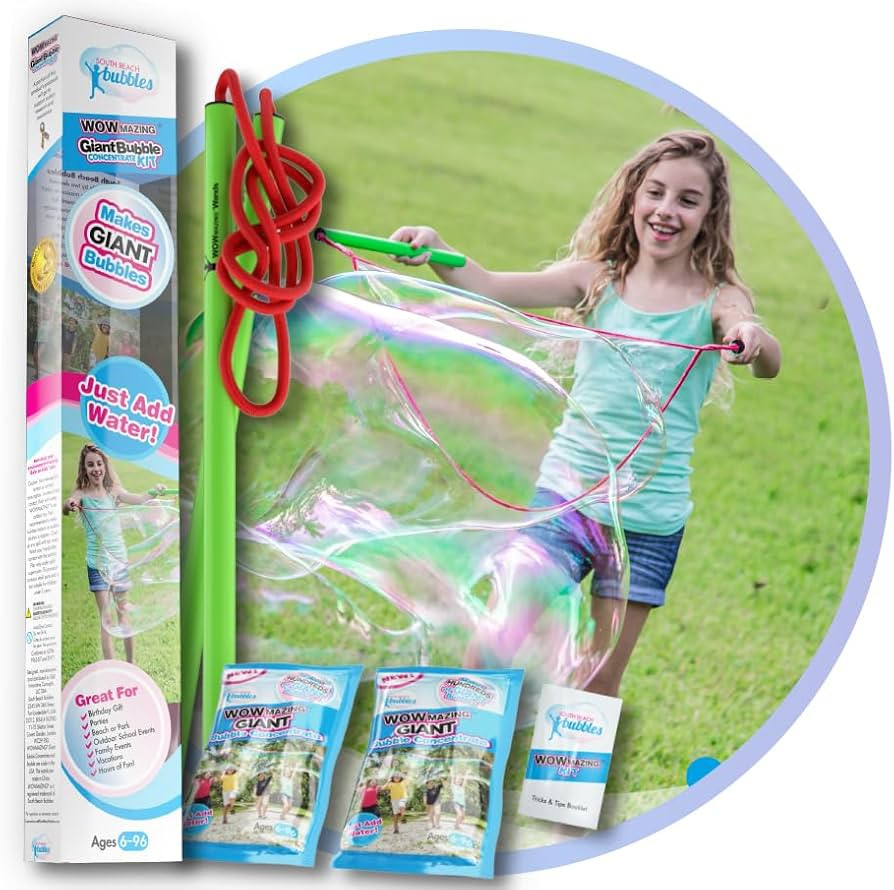 WOWmazing Giant Bubble Wands Kit: (4-Piece Set) | Incl. Wand, Big Bubble Concentrate and Tips & T... | Amazon (US)