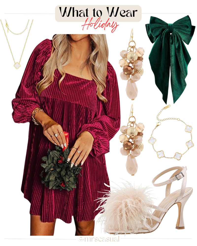Holiday glam in one look ❤️✨ This velvet dress + these accessories are everything. Festive, flattering, and so easy to style!

#LTKSeasonal #LTKOver40 #LTKHoliday
