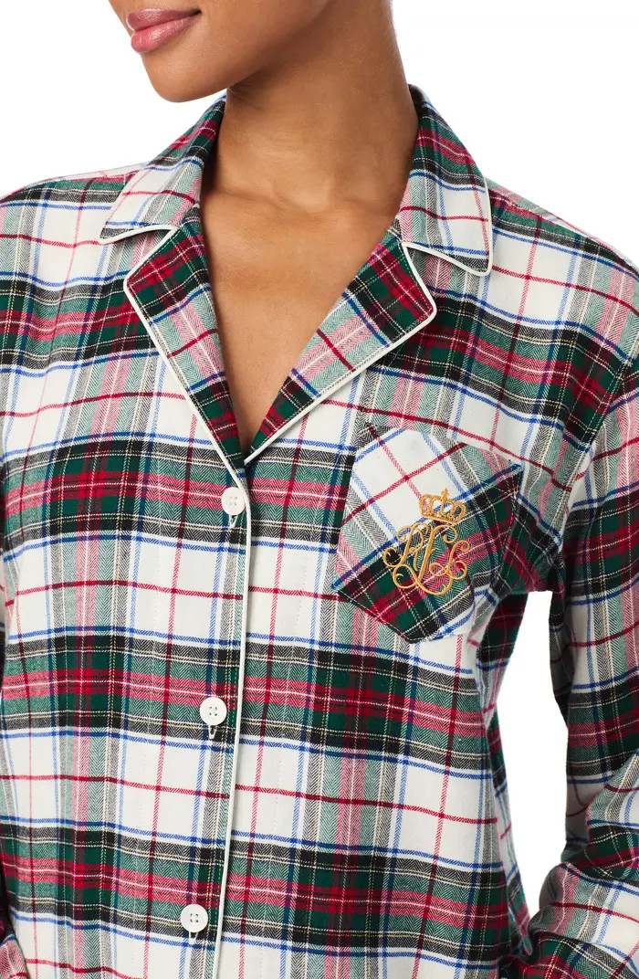 Lauren Ralph Lauren Cotton Blend Pajamas in Cream Grid Floral at Nordstrom, Size Small | Nordstrom