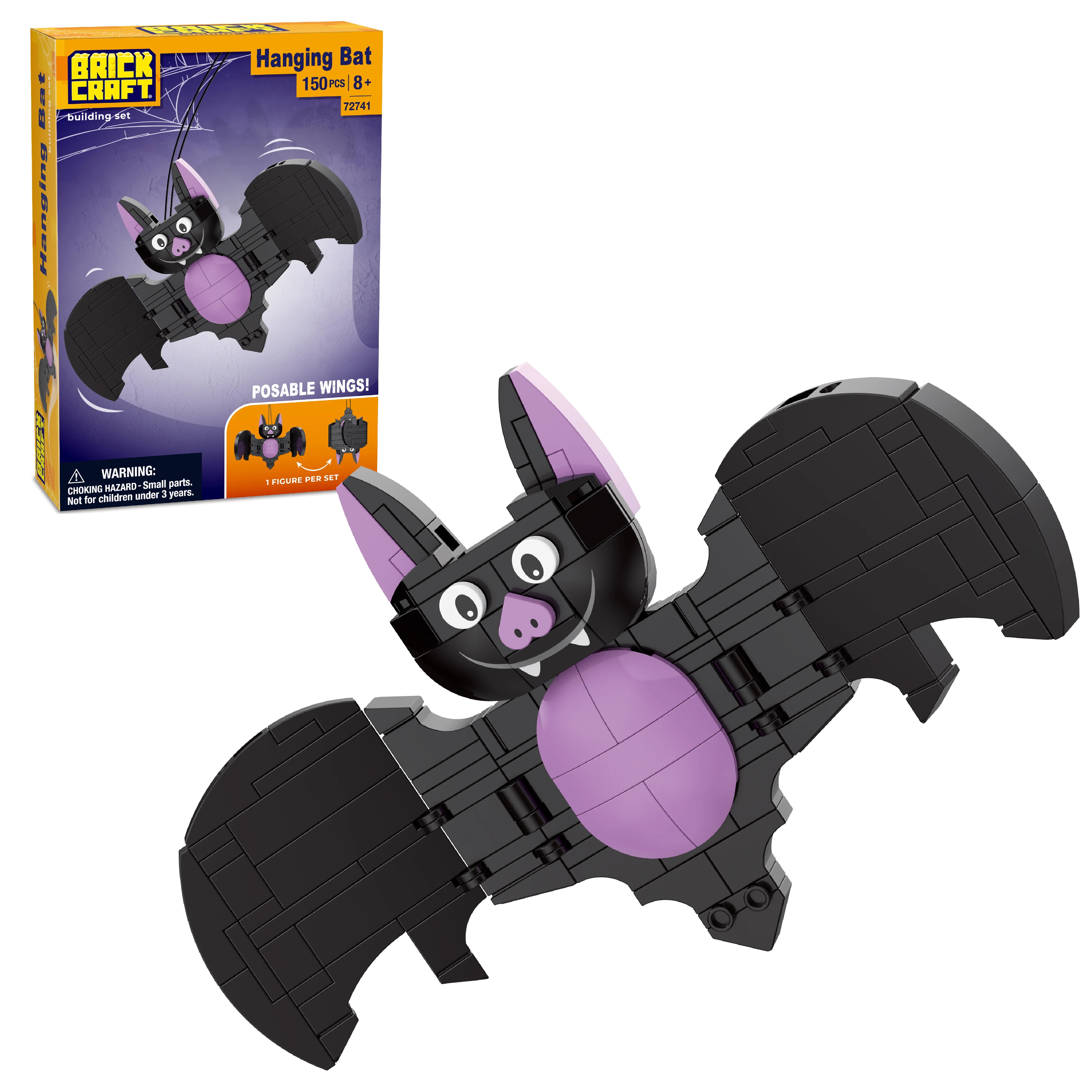 Brickcraft Halloween Hanging Bat Building Kit (150-Piece Set), Posable Wings Brick Bat Figure, Hanging Halloween Decoration with Cord, Gift for Spooky Season Fans Ages 8+ - Walmart.com | Walmart (US)