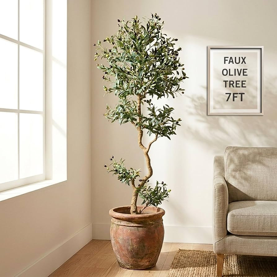 Fake Olive Tree 7.0 Feet \u2013 Artificial Plants Indoor, Faux Olive Tree, Fake Tree for Home Dec... | Amazon (US)