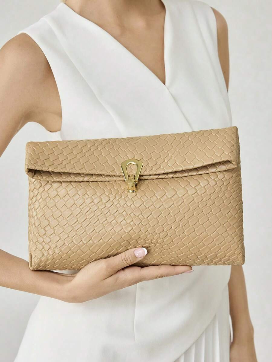 MOTF PREMIUM LADIES WOVEN EMBOSSED PU CLUTCH BAG, EXQUISITE COMMUTER DAILY SQUARE ENVELOPE BAG | SHEIN