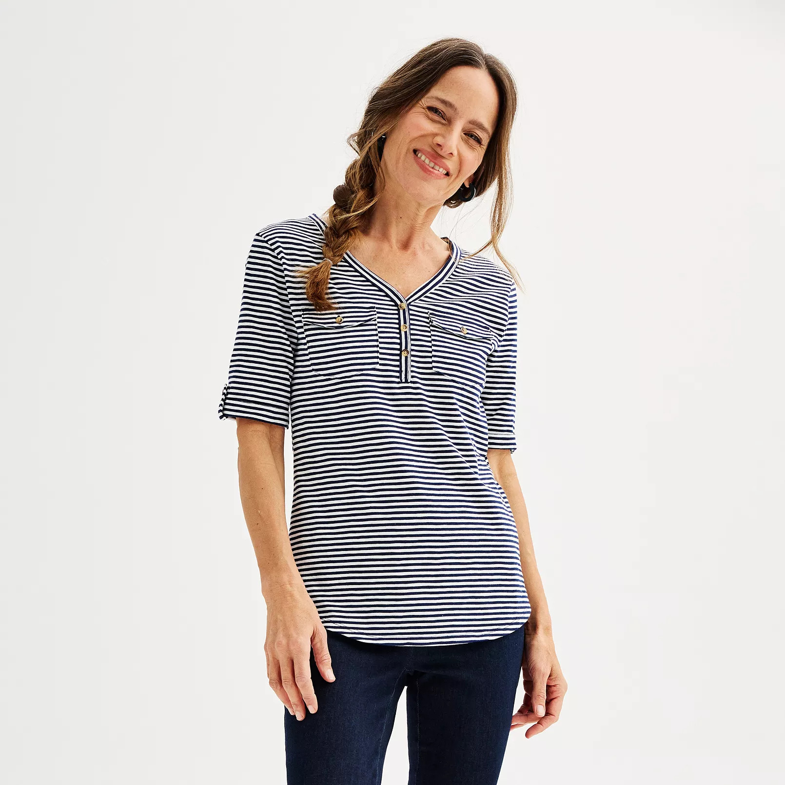 Women's Croft & Barrow® Elbow Sleeve Utility Henley Top | Kohl's