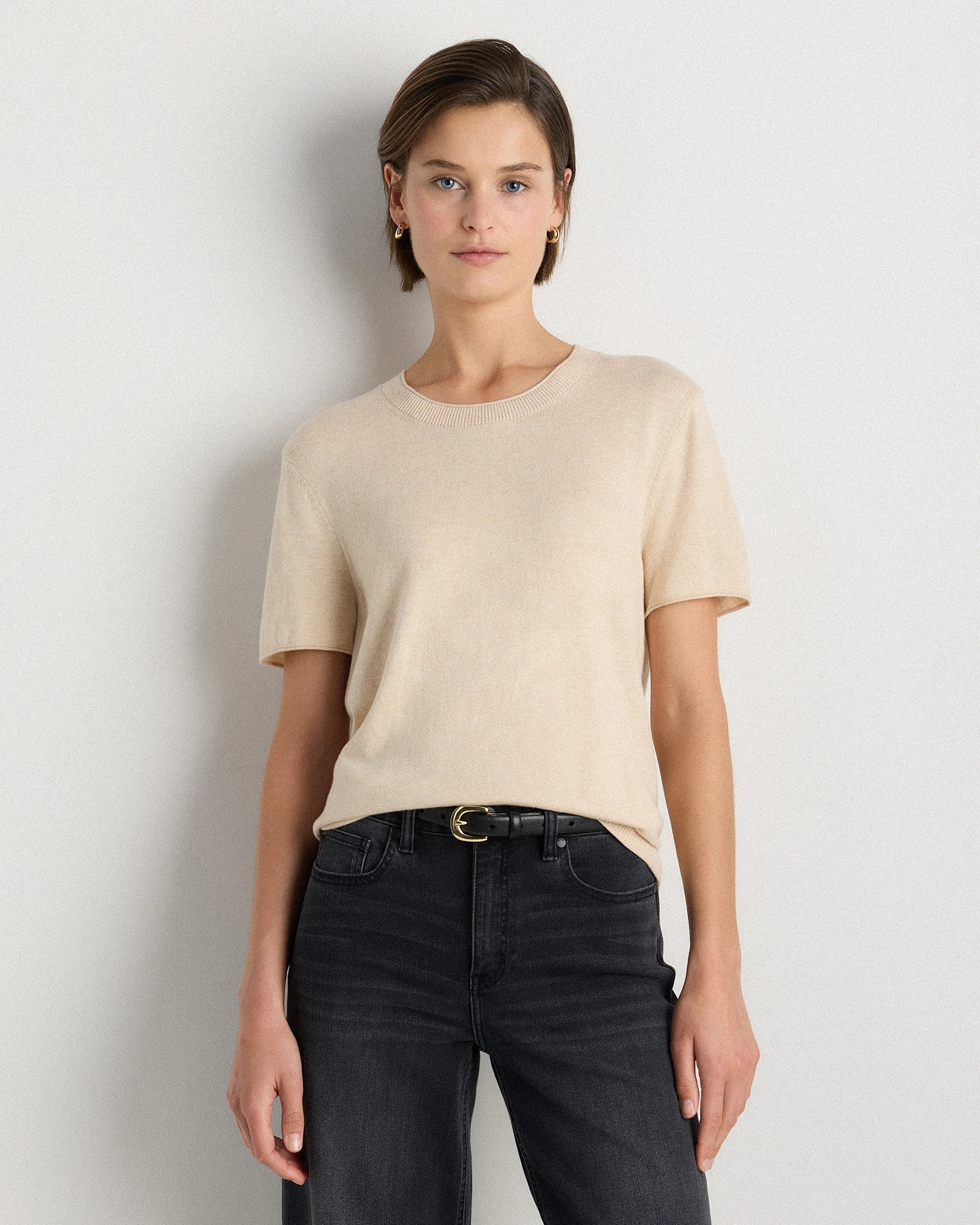 Quince | Women's Lightweight Cotton Cashmere Relaxed Sweater T-Shirt in Heather Grey, Size Medium, Organic Cotton | Quince