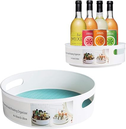 MOKARO 2 Pack Plastic Lazy Susan Turntable with 2 Handle Multifunctional Spice Rack Organizer for... | Amazon (US)