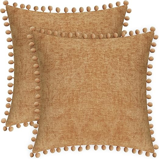 CaliTime Throw Pillow Covers Decorative 18 X 18 Inches Pack of 2 Cozy Solid Dyed Soft Chenille Cu... | Amazon (US)