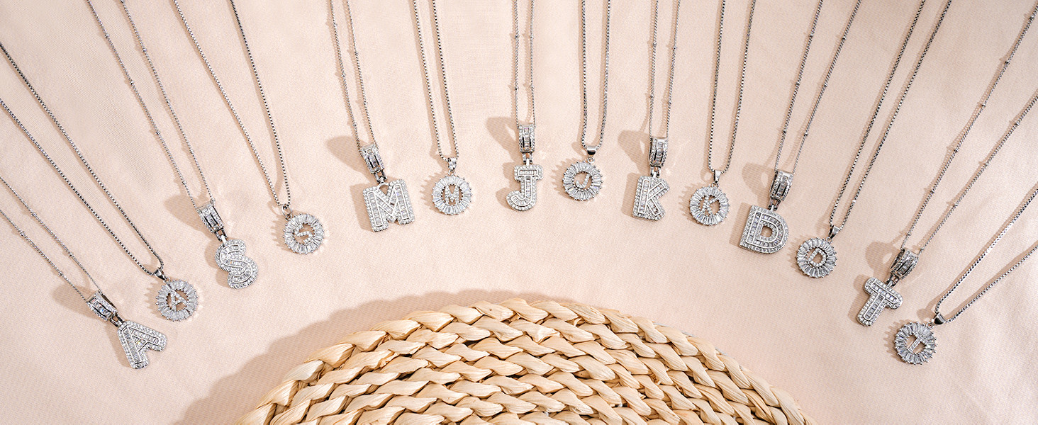 Initial Letter Necklace for Women 14k White Gold Silver Plated Dainty Necklaces Trendy Chunky Cus... | Amazon (US)